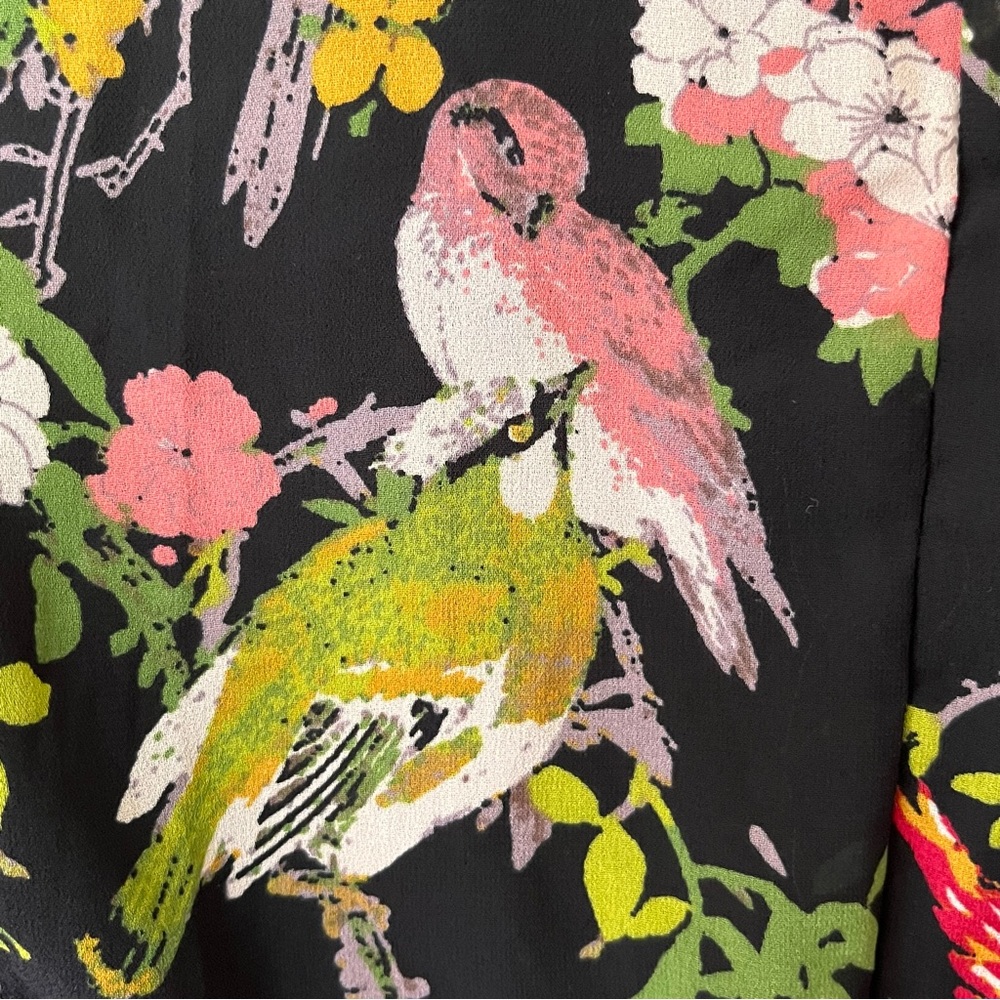 Black Floral & Bird Print Short Sleeve Maternity Dress Size M - Picture 8 of 13